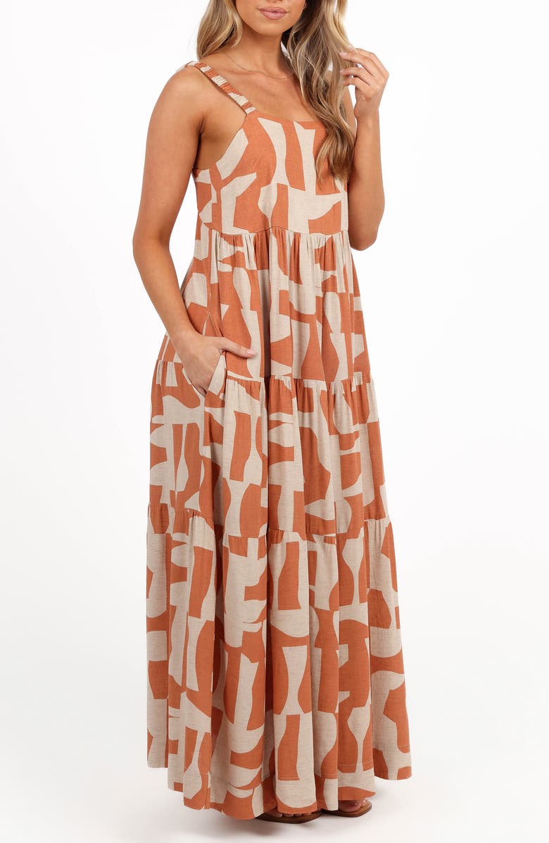 Petal & Pup Quincy Abstract Print Tiered Maxi Dress, Alternate, color, 