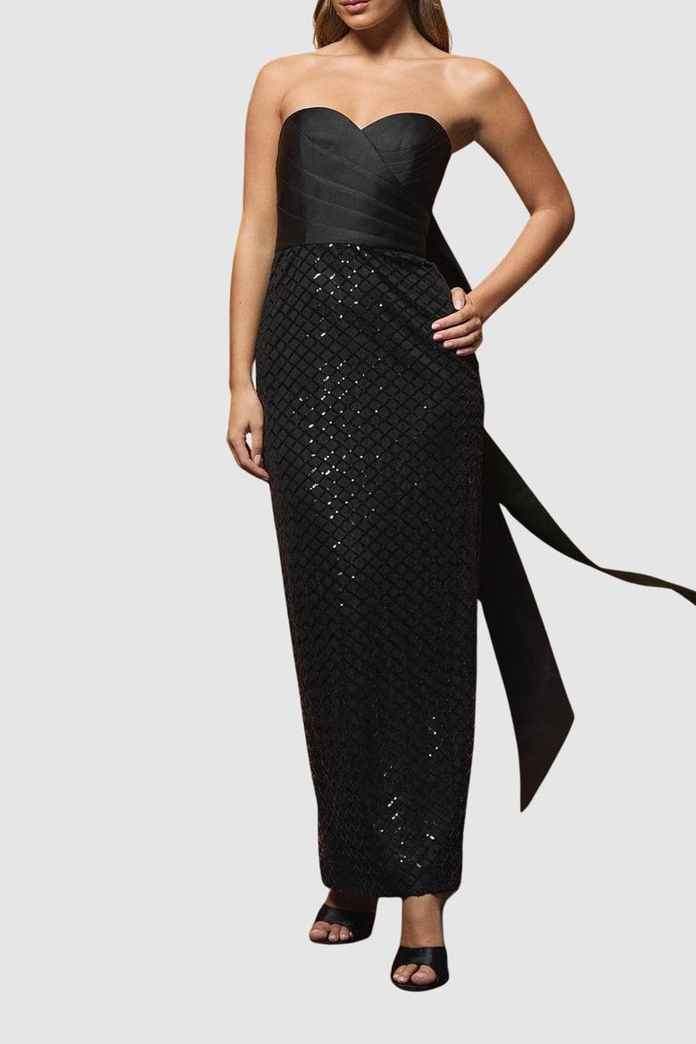 Sequin Bandeau Column Dress, Alternate, color, Black