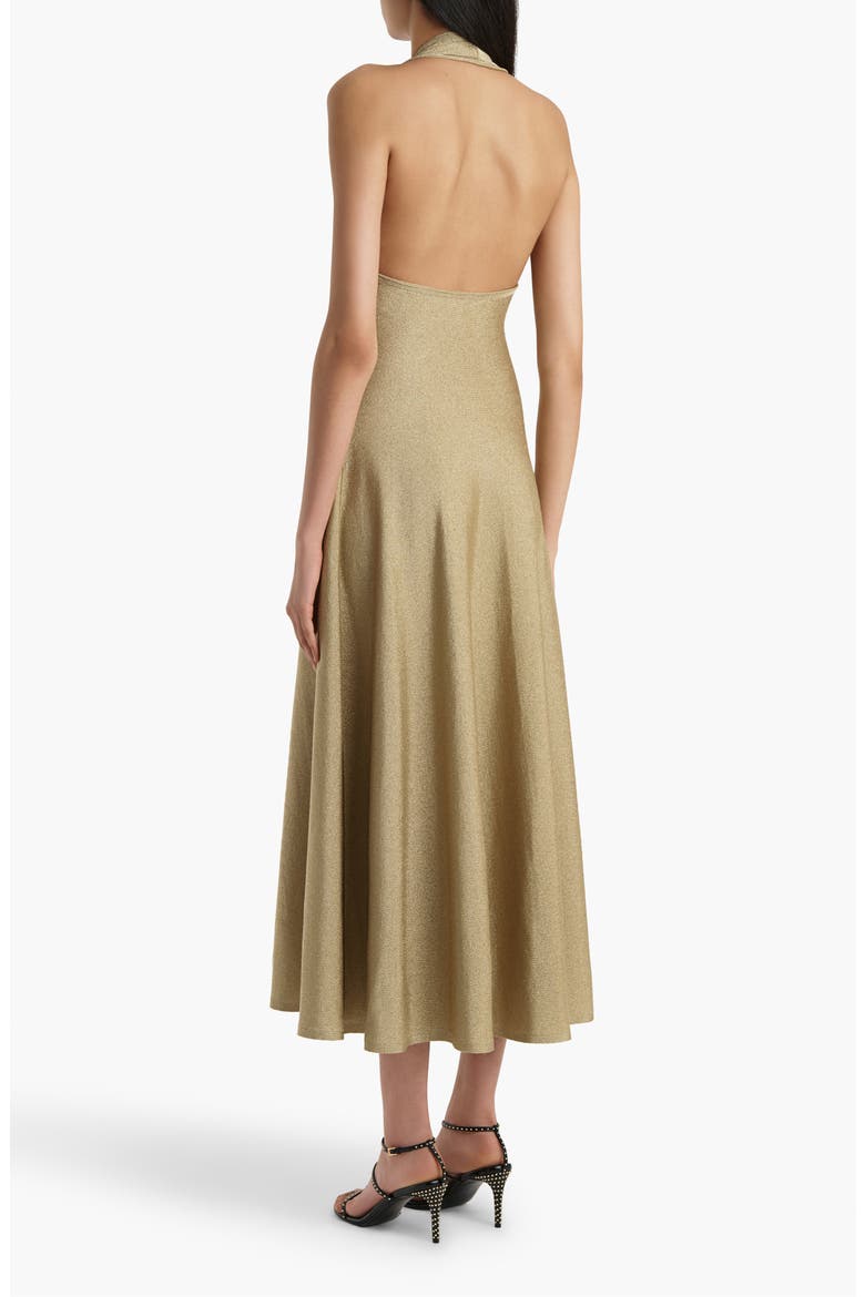 Melina Metallic Knit Halter Dress, Alternate, color, GOLD