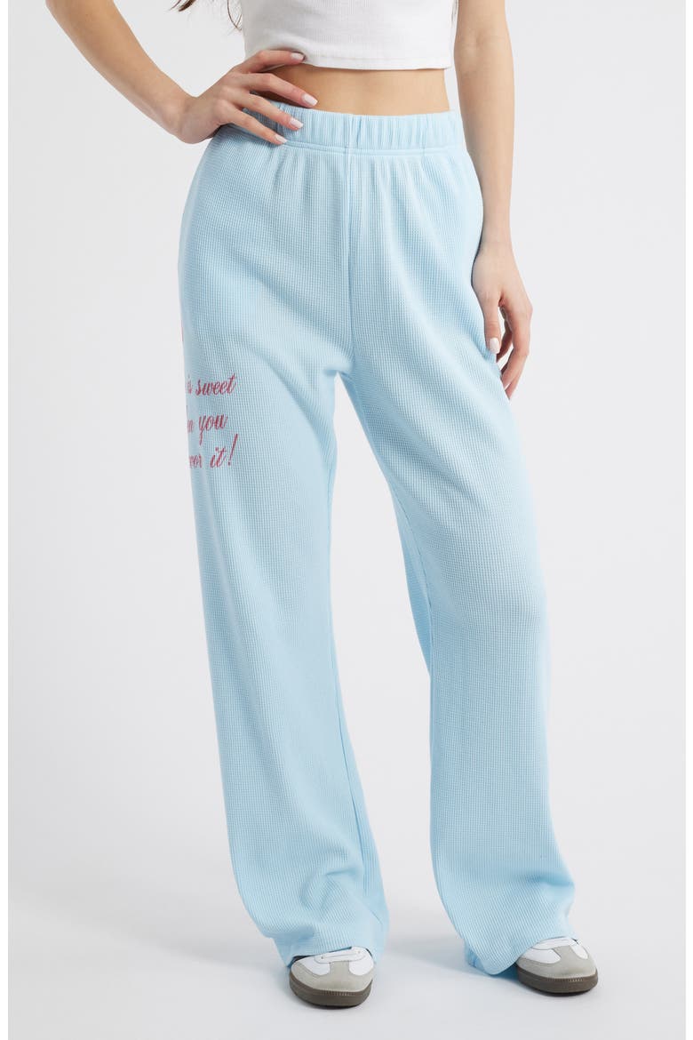 Life is Sweet Waffle Knit Wide Leg Sweatpants, Main, color, BLUE