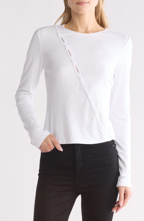 Asymmetrical Button Front Long Sleeve Top