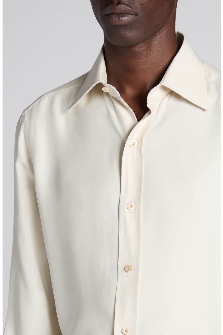 Classic Fit Silk & Curpo Twill Button-Up Shirt, Alternate, color, CANVAS WHITE