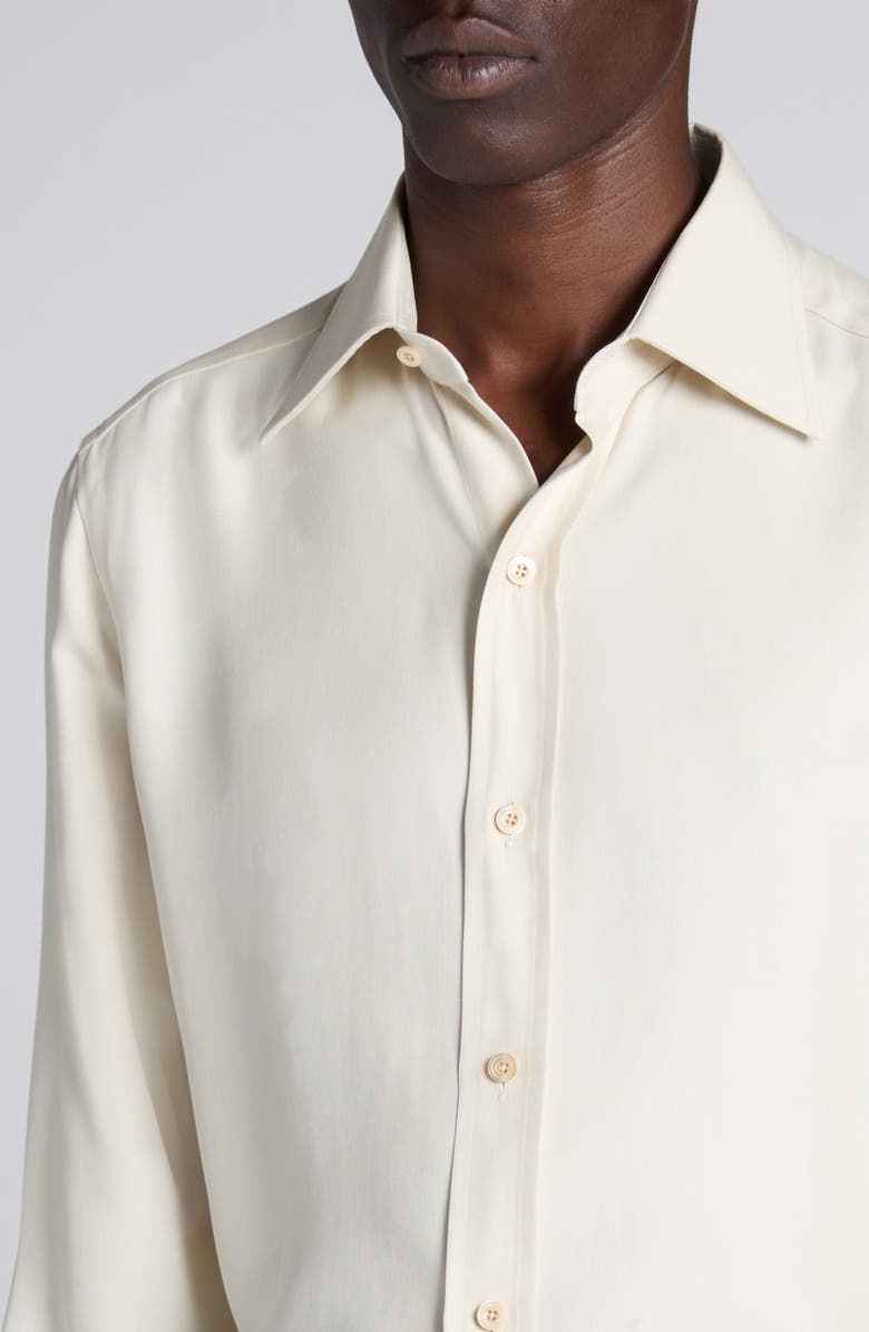 TOM FORD Classic Fit Silk & Curpo Twill Button-Up Shirt, Alternate, color, Canvas White