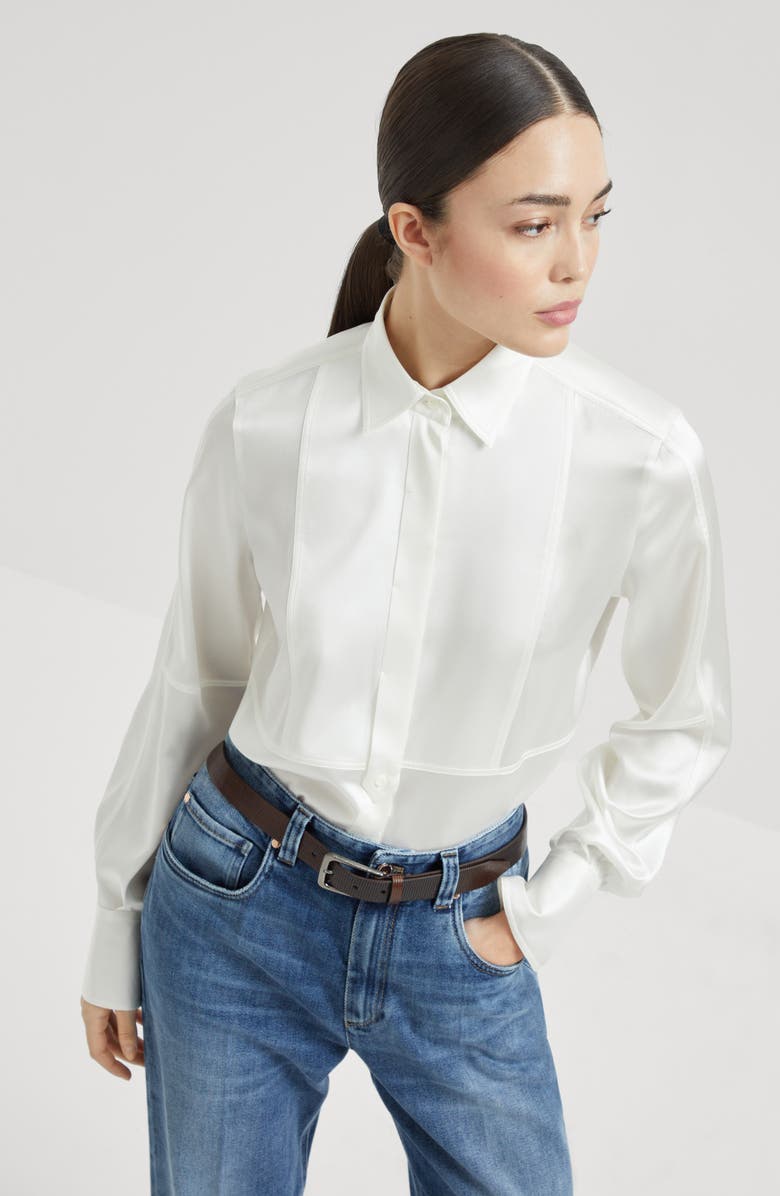Brunello Cucinelli Satin shirt, Alternate, color, Ivory