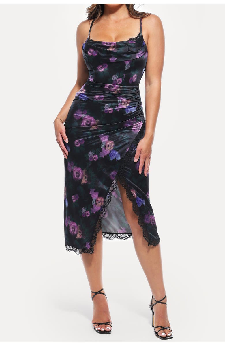 Popilush Resort-Ready Lace Trim Sculpting Floral-Print Midi Shaper Dress, Alternate, color, Nocturne Floral