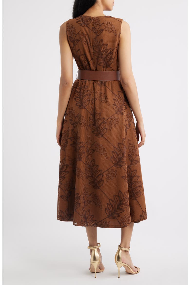 Embroidered Belted Fit & Flare Midi Dress, Alternate, color, CHILI