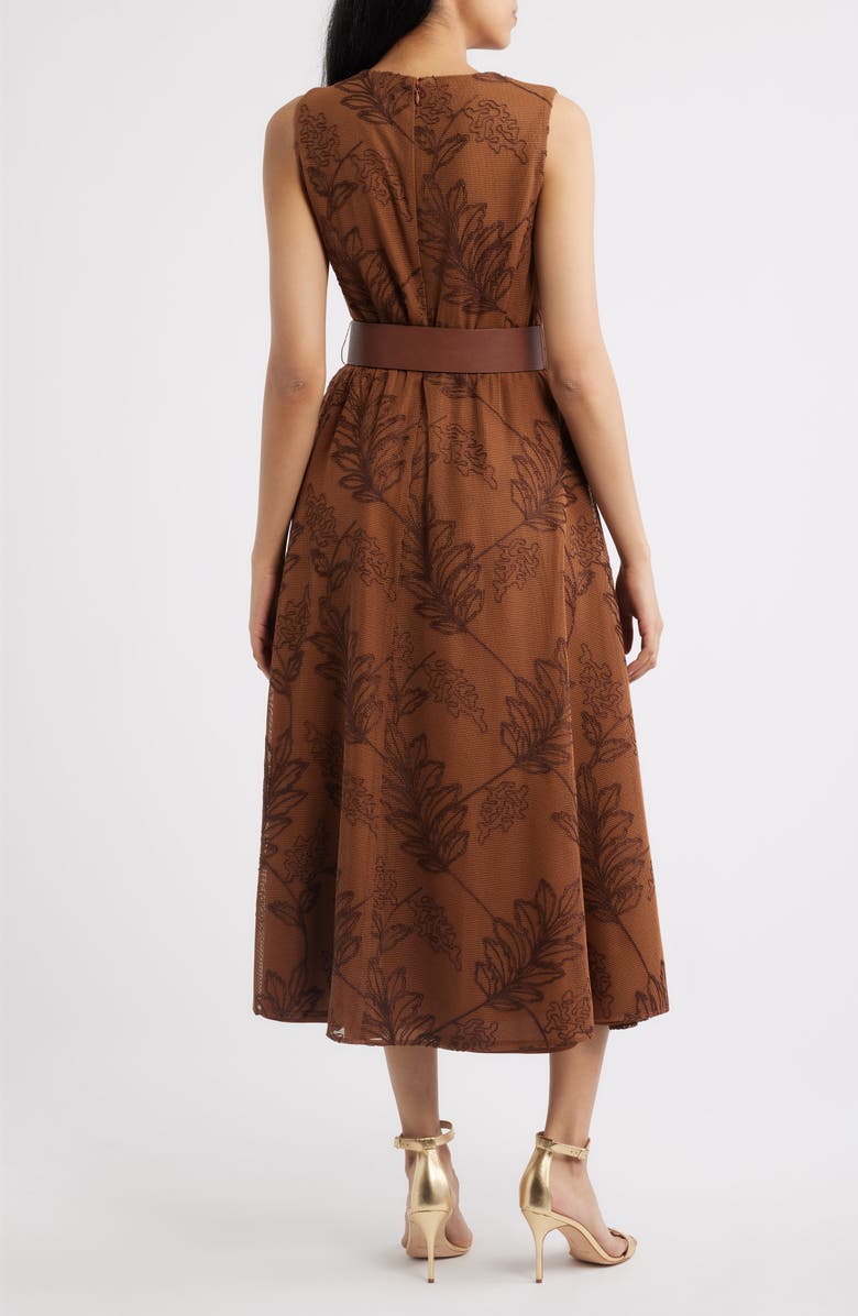 Anne Klein Embroidered Belted Fit & Flare Midi Dress, Alternate, color, Chili