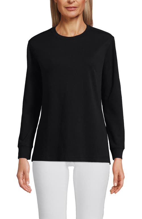 Lands' End Long Sleeve Cotton Interlock Crew T-shirt In Black