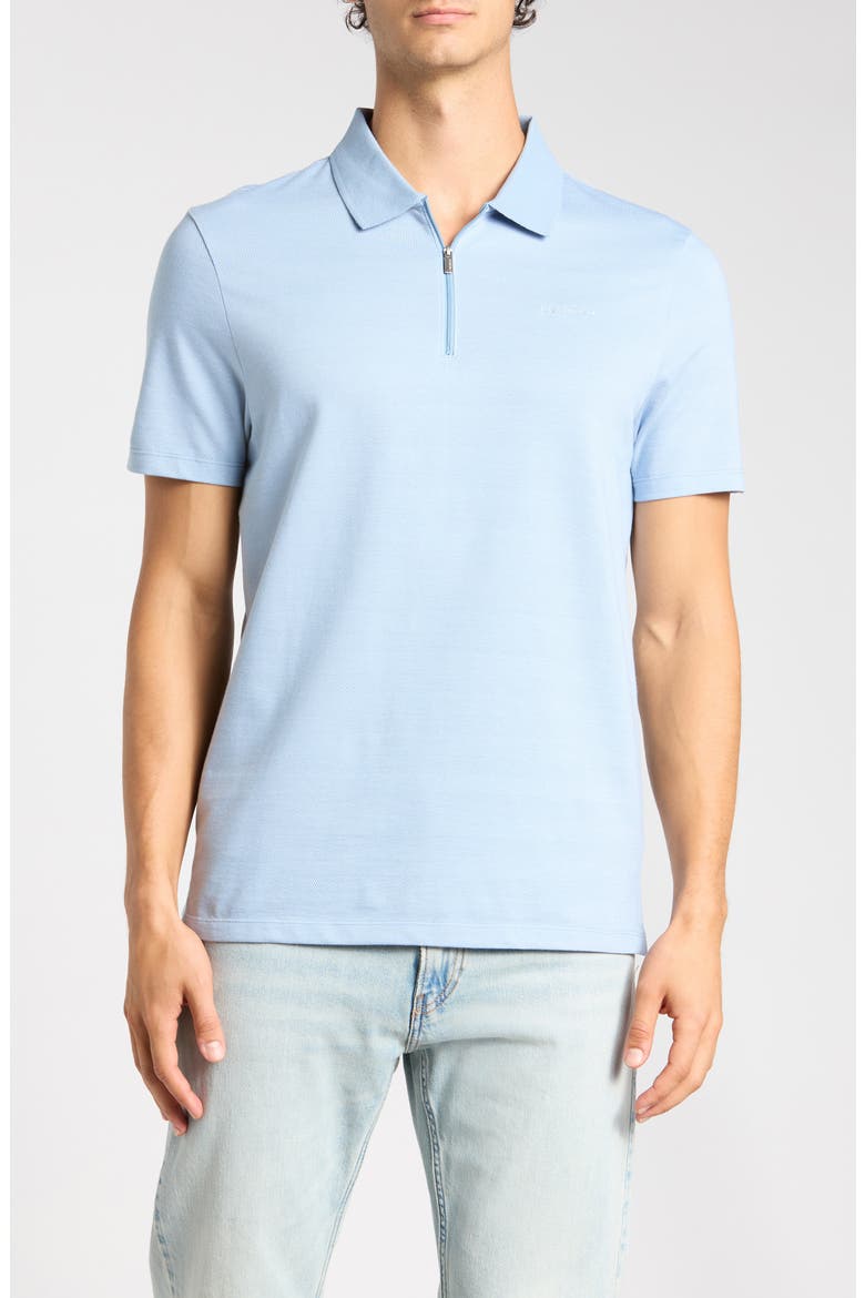 Iconic Herringbone Cotton Zip Polo, Main, color, FADED DENIM