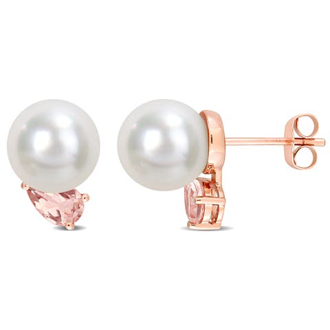 Pearl & Morganite Stud Earrings 14k