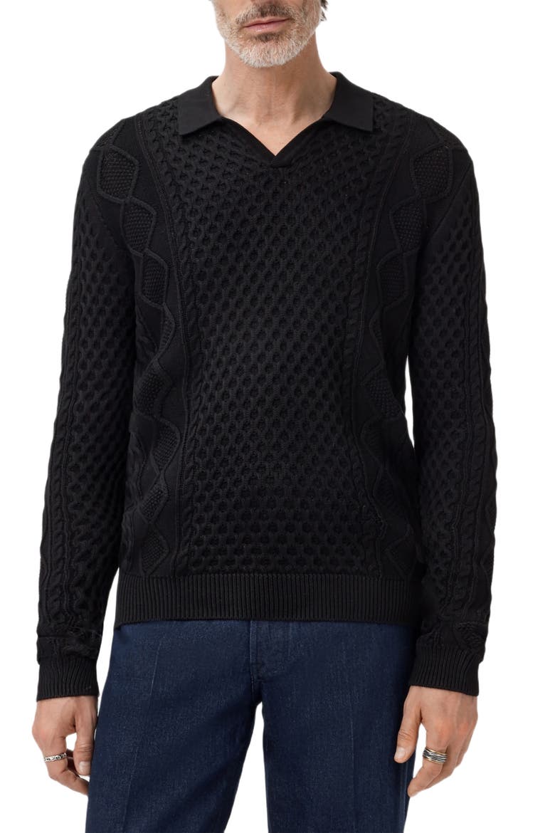 Haynes Organic Cotton Johnny Collar Sweater, Alternate, color, BLACK