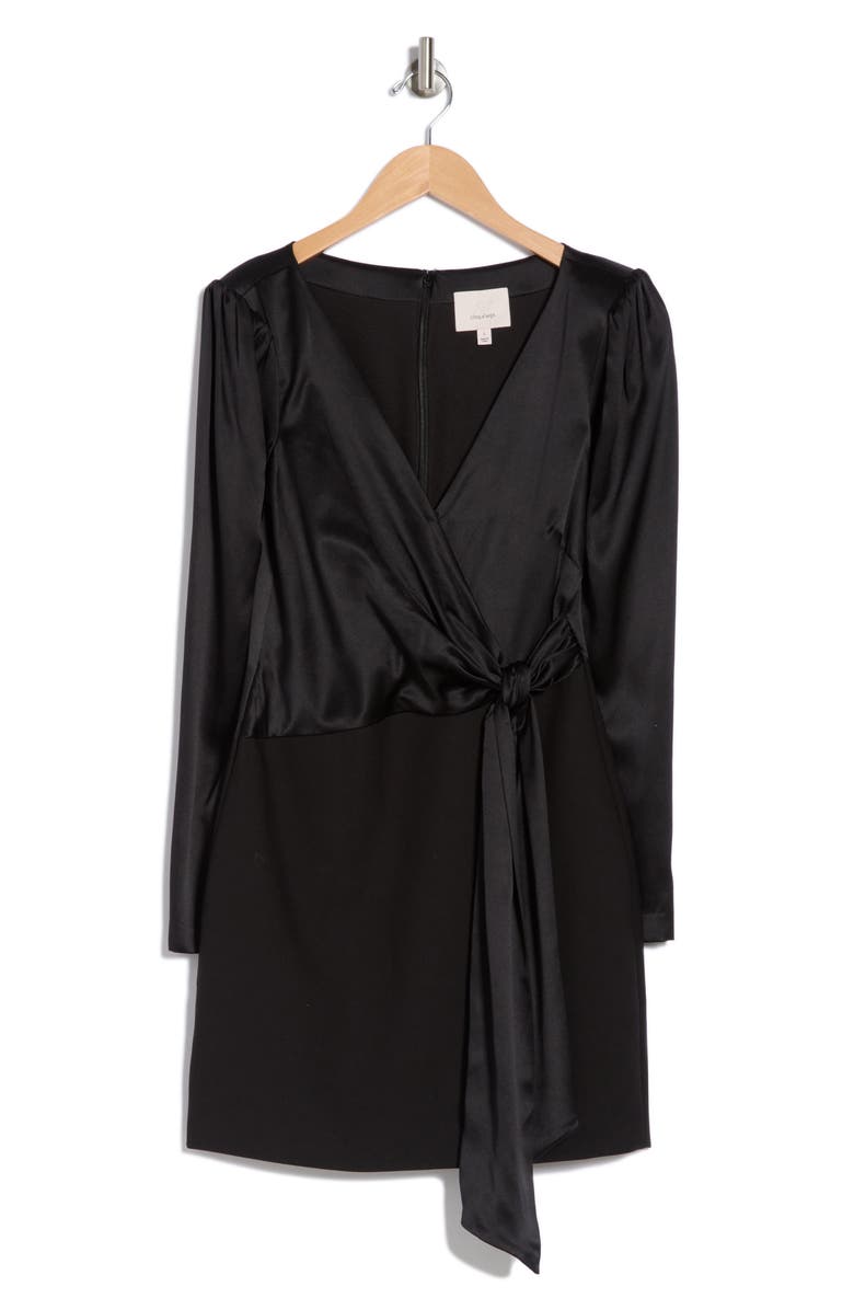 Cinq à Sept Layne Long Sleeve Satin Faux Wrap Minidress, Alternate, color,