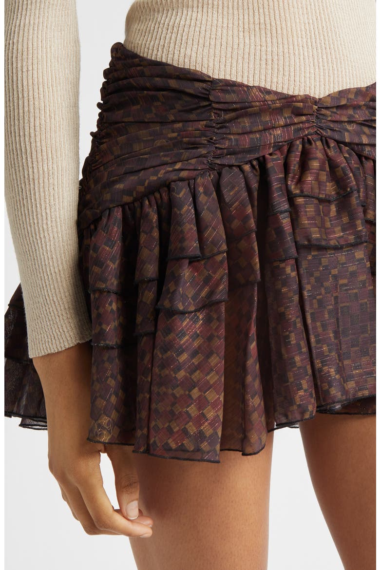 Kaia Geo Print Tiered Metallic Chiffon Miniskirt, Alternate, color, BROWN MULTI
