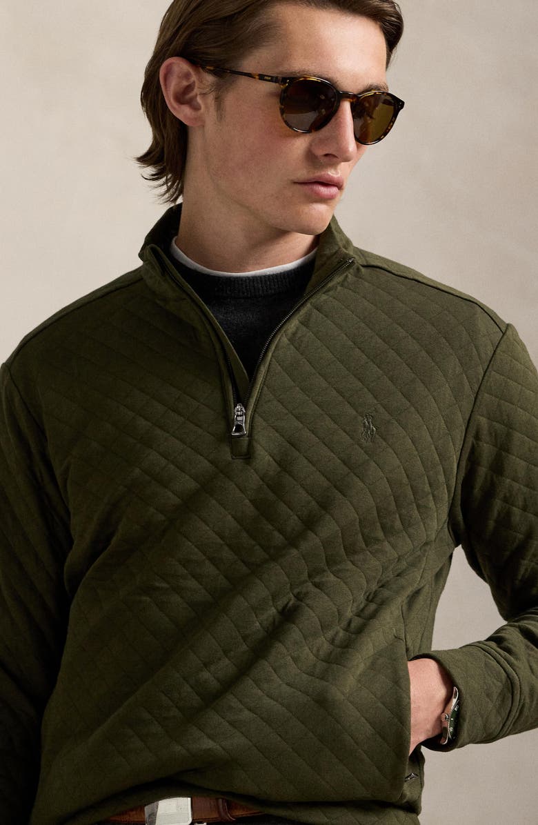 Polo Ralph Lauren Micro Quilted Cotton Quarter Zip Pullover, Alternate, color, Company Olive