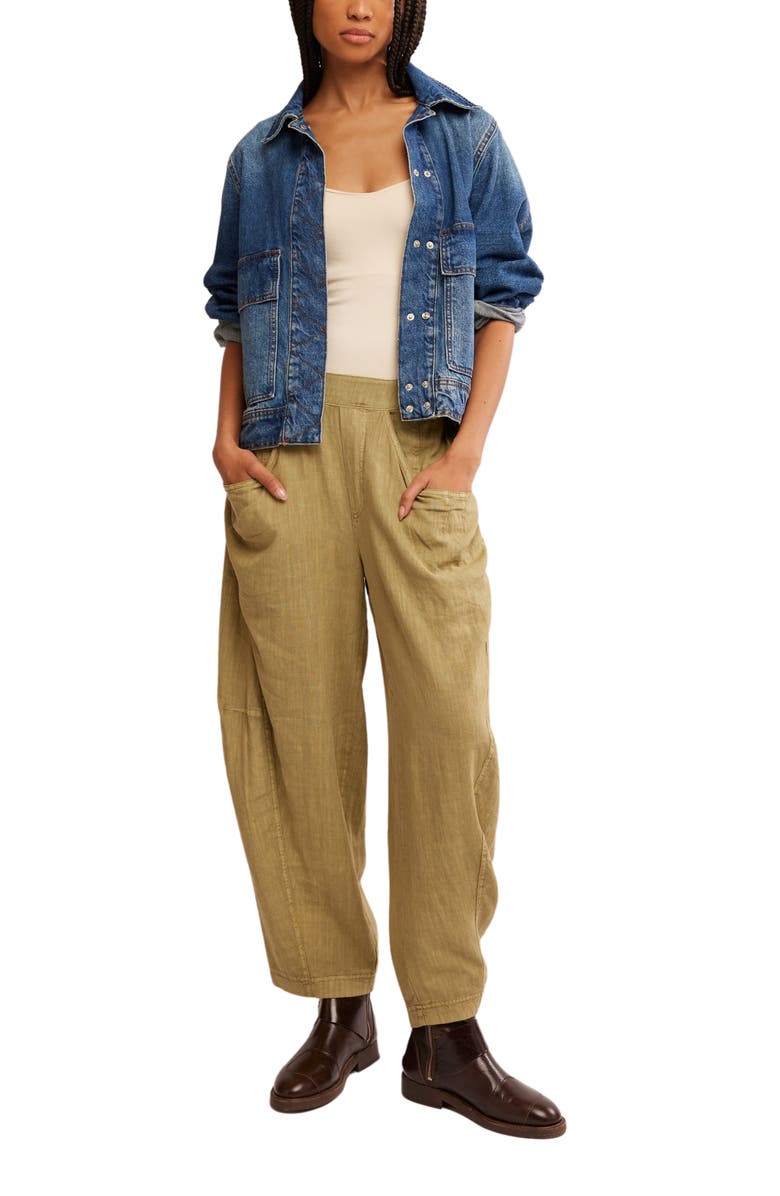 Free People High Road Pull-On Linen Blend Barrel Pants, Alternate, color, Python