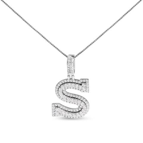 .925 Sterling Silver 1 1/10 Cttw Round Lab-Grown Diamond "S" Pendant Necklace