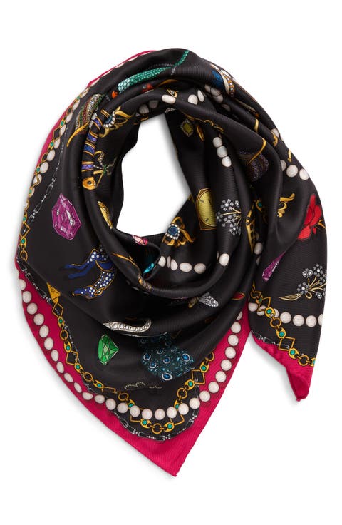 Bejeweled Silk Square Scarf