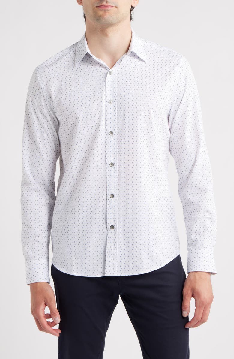 W.R.K Trim Fit Geometric Print Performance Button-Up Shirt, Main, color, White