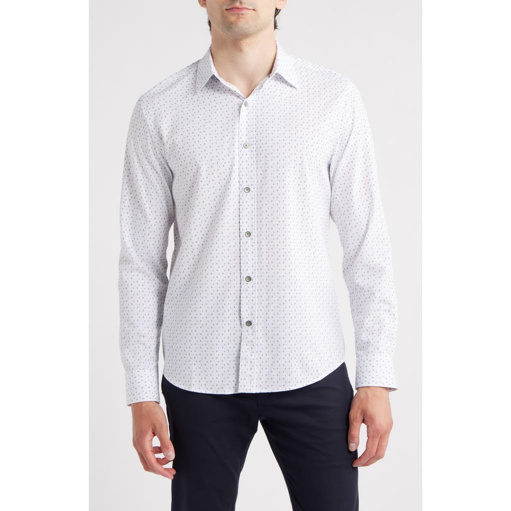 Wrk W.r.k Trim Fit Geometric Print Performance Button-up Shirt In White