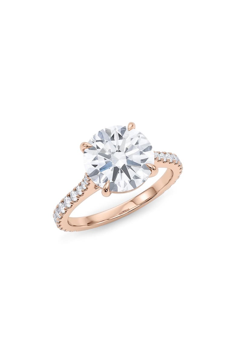 Round Brilliant Cut Pavé Lab Grown Diamond Ring, Main, color, 3.00 CTW 18K ROSE GOLD
