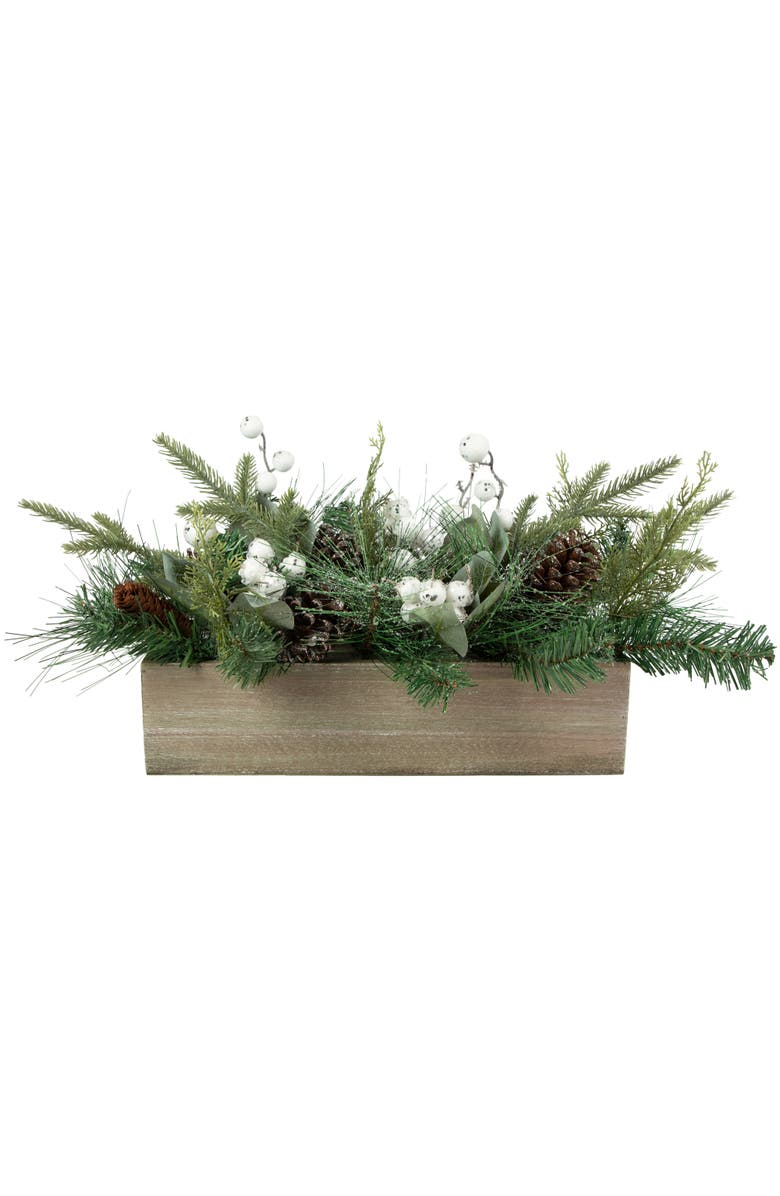 Northlight Iced Glitter Mixed Pine with Berries Boxed Christmas Arrangement - 20", Main, color, 