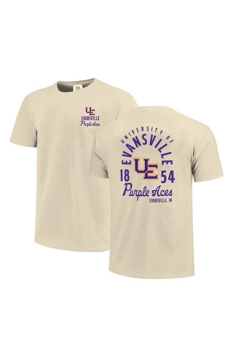IMAGE ONE Men's Cream Evansville Purple Aces Comfort Colors Mascot Overlay T-Shirt, Main, color, Cream