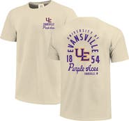 IMAGE ONE Men's Cream Evansville Purple Aces Comfort Colors Mascot Overlay T-Shirt