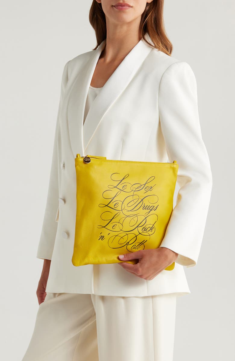 Clare V. Foldover Leather Clutch, Alternate, color, Sunflower Lete Nappa Black