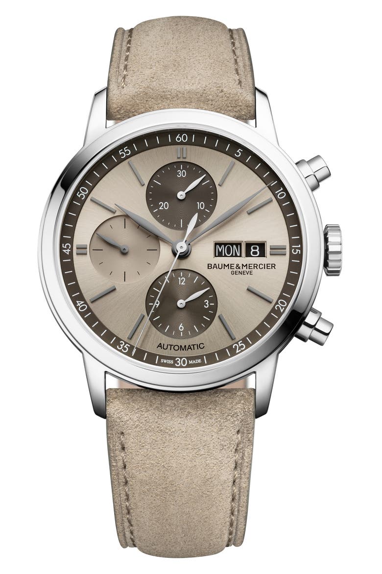 Classima Chronograph Leather Strap Watch, 42mm, Main, color, SAND AND ANTHRACITE