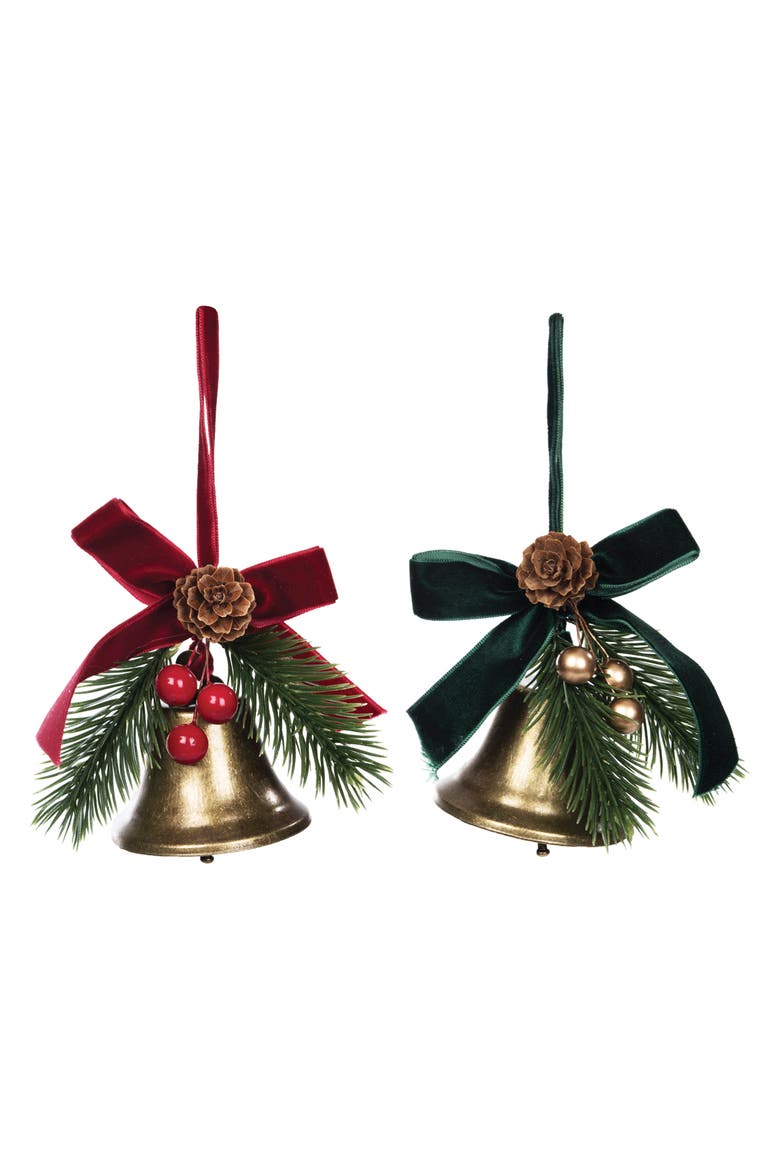Gold Bell & Ribbon Ornament Assortments of 2, Main, color, Gold