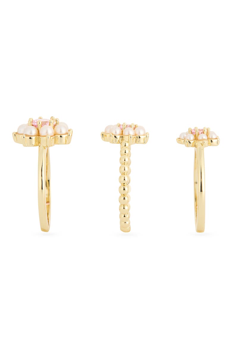 Set of 3 Faux Pearl & Cubic Zirconia Flower Rings, Alternate, color, BLUSH MULTI / GOLD