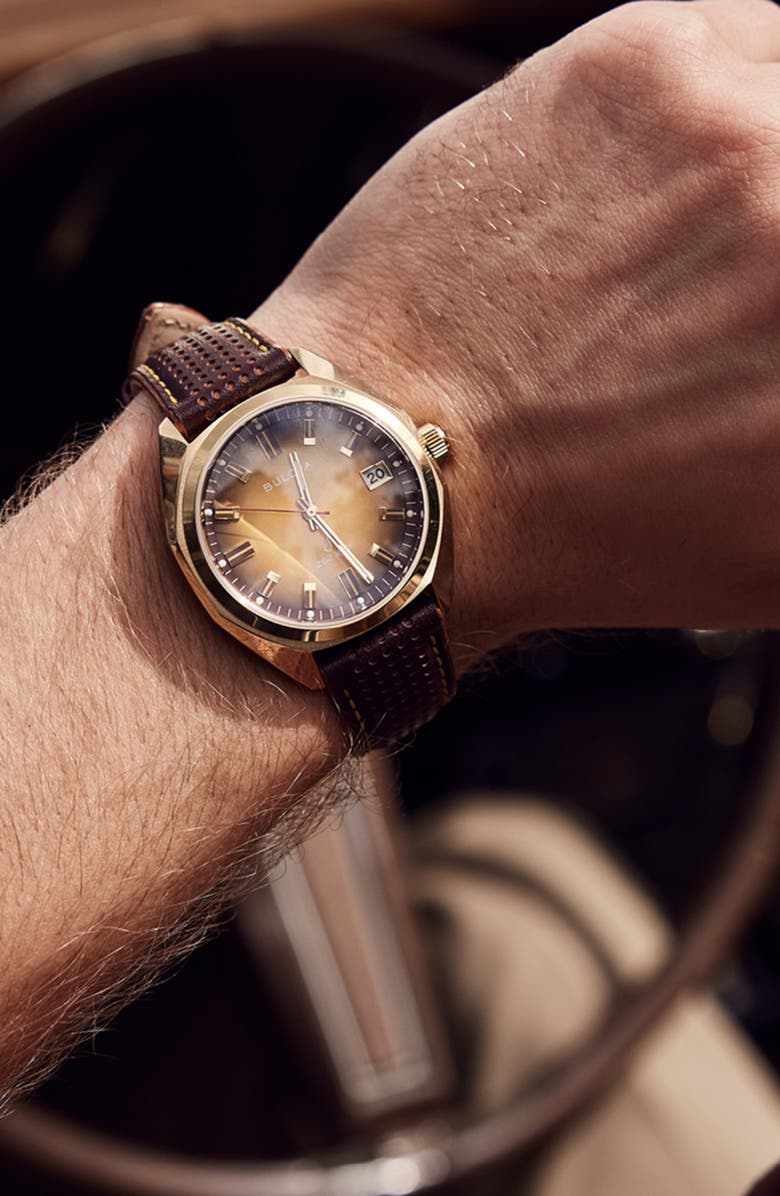 BULOVA Jet Star Leather Strap Watch, 40mm, Alternate, color,