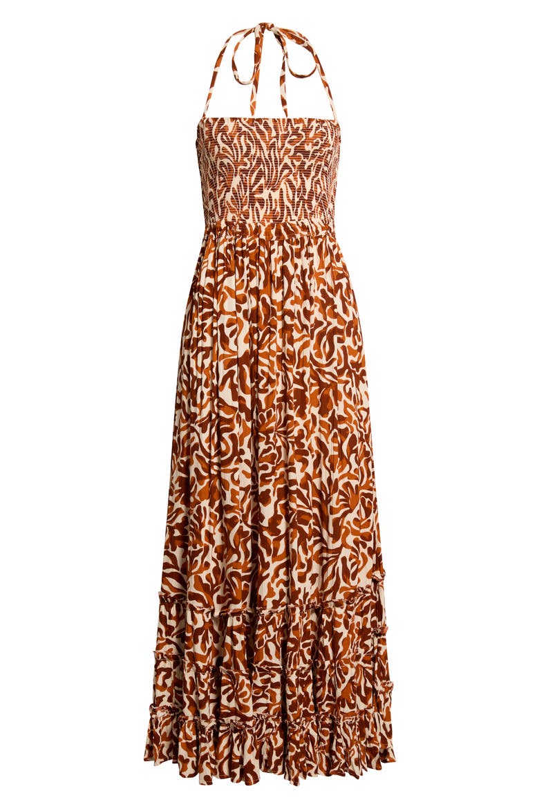 Strappy Smocked Maxi Dress, Alternate, color, CAYENNE CORALI