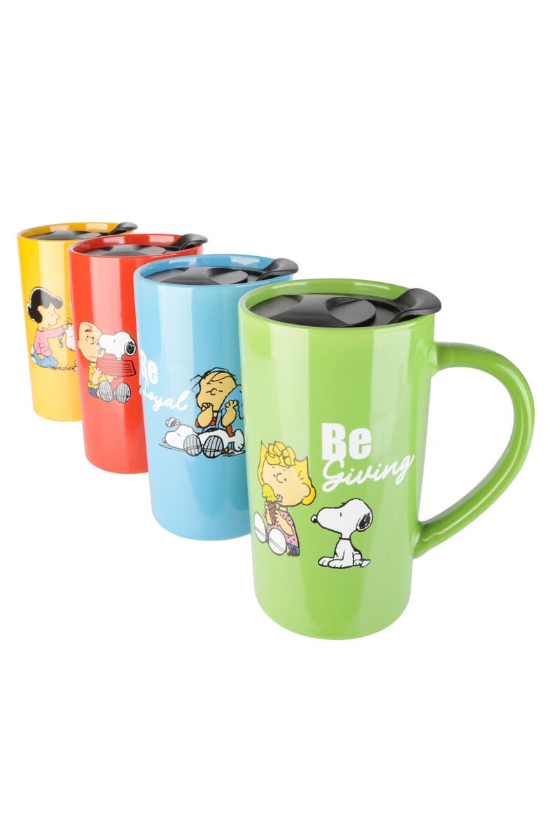 Snoopy Stoneware Travel Cup Set with Lids, Main, color, Assorted Colors