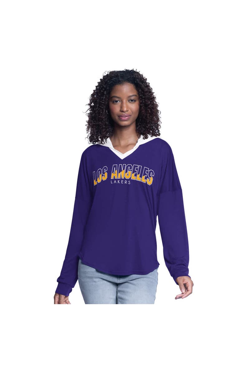 Women's G-III 4Her by Carl Banks Purple Los Angeles Lakers Bench Player Oversized Long Sleeve Hooded Top, Main, color, Purple