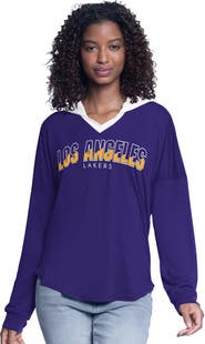 G-III 4HER BY CARL BANKS Women's G-III 4Her by Carl Banks Purple Los Angeles Lakers Bench Player Oversized Long Sleeve Hooded Top