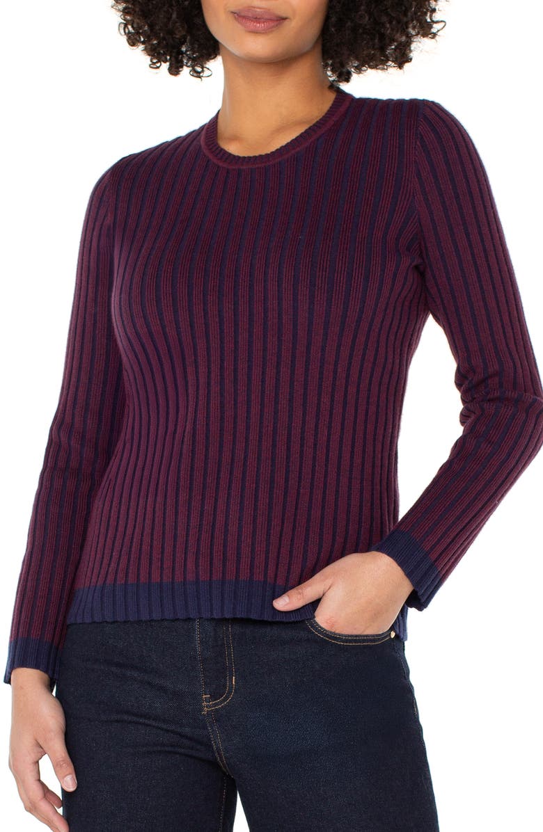 Liverpool Los Angeles Crewneck Cotton Blend Rib Sweatshirt, Main, color, Cabernet Red / Navy