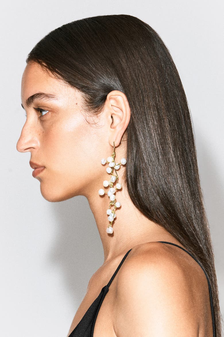 Asymmetric Cascading Freshwater Pearl Earrings, Alternate, color, GOLD