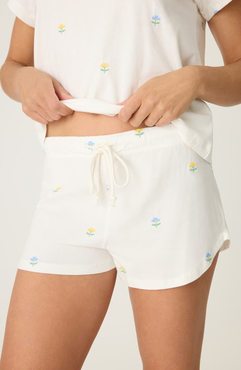 PJ Salvage Dainty Daisy Embroidered Jersey Pajama Shorts, Main, color, 