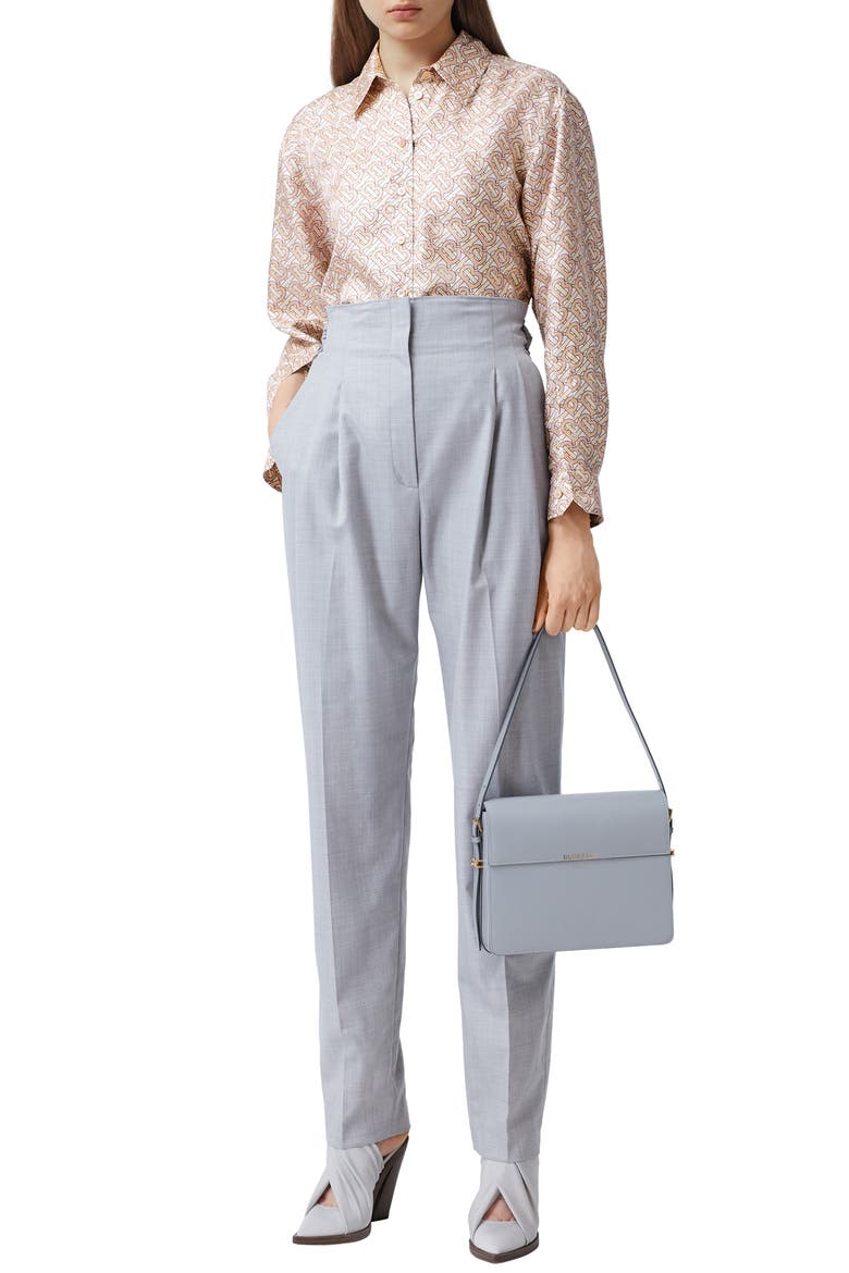 Juliette TB Monogram Print Silk Shirt, Alternate, color, PALE COPPER PINK