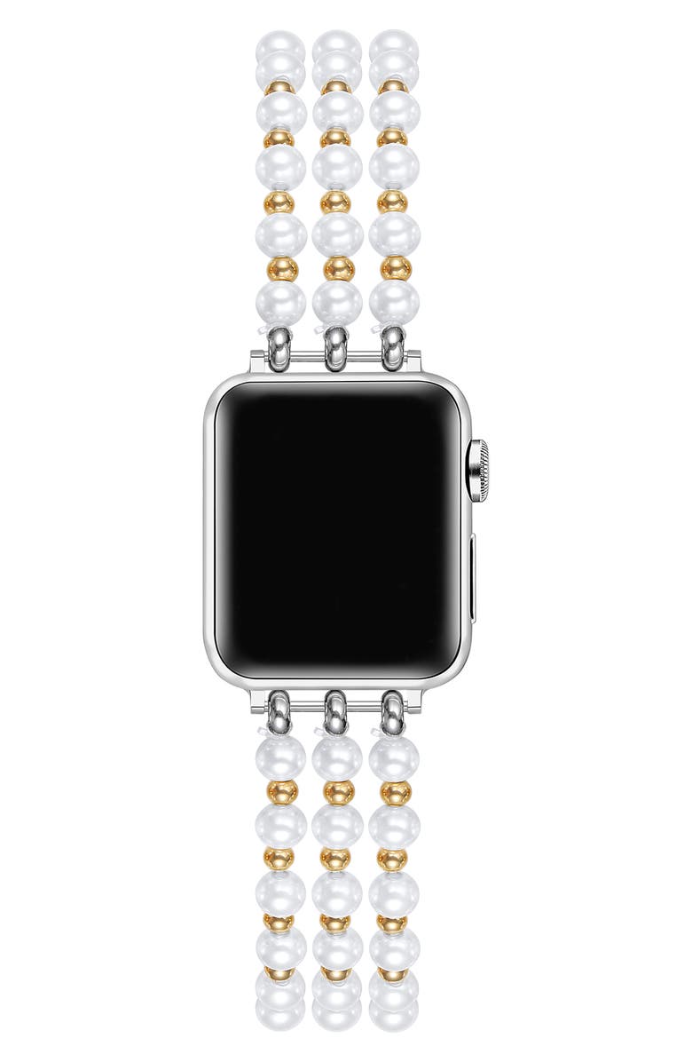 The Posh Tech Eve Beaded Faux Pearl Apple Watch<sup>®</sup> Watchband, Alternate, color, Gold
