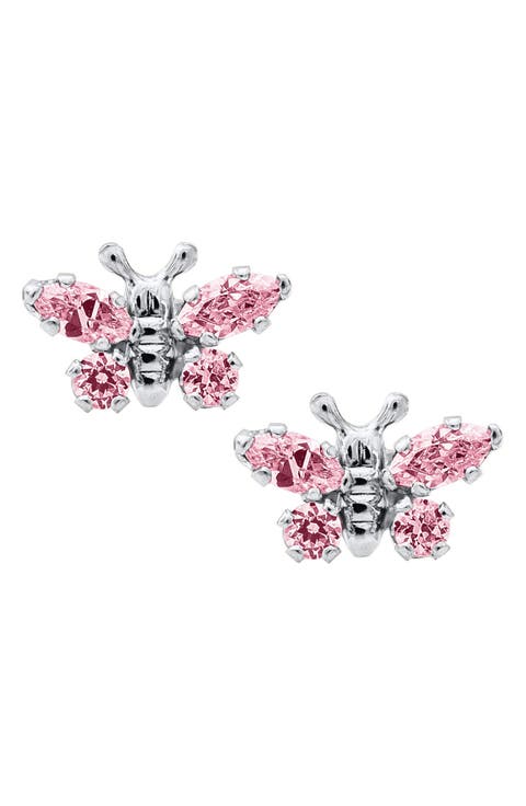 Butterfly Birthstone Sterling Silver Earrings (Baby)