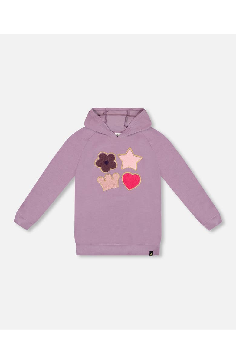 Deux par Deux Little Girl's Super Soft Brushed Jersey Hooded Tunic With Appliques Lavender, Main, color, 