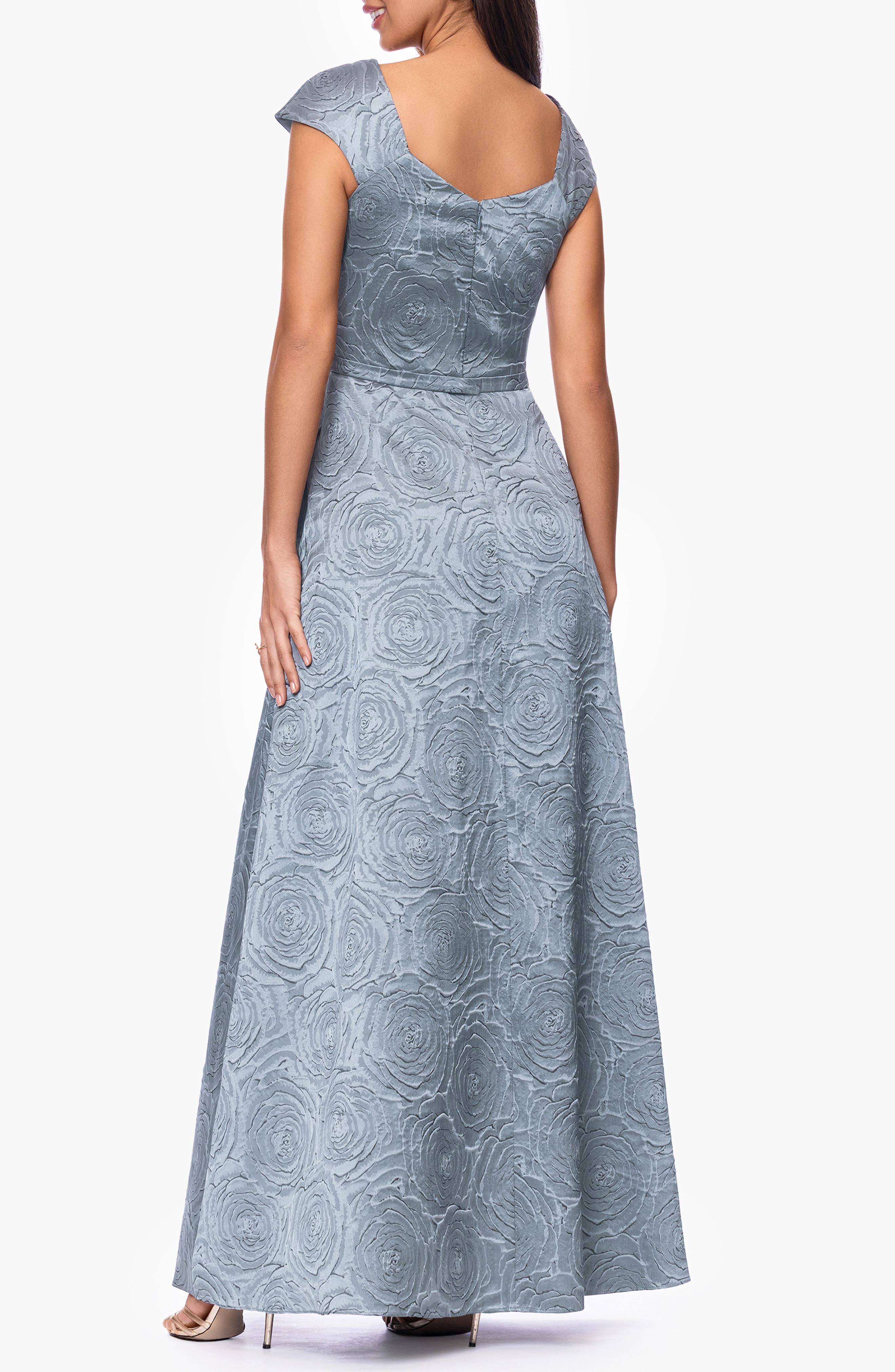 Floral Brocade Asymmetric Neck Gown - image 2
