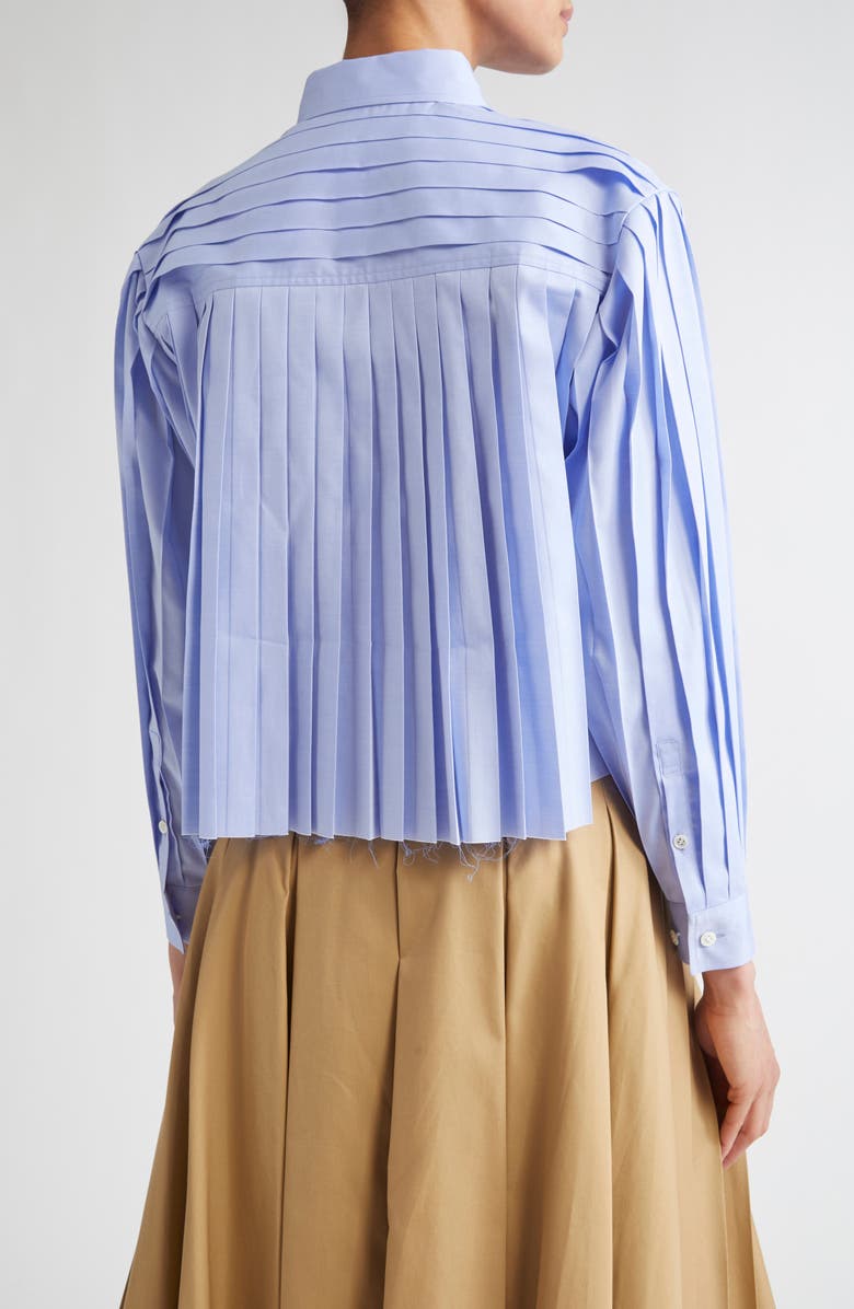 Undercover Pleated Raw Hem Crop Button-Up Shirt, Alternate, color, 