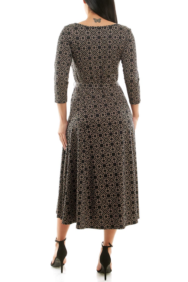 Crewneck Three-Quarter Sleeve Midi Dress, Alternate, color, BLACK/ MINK