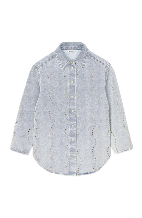 Sandro Wave Embellished Denim Shirt In Light Bu Jean