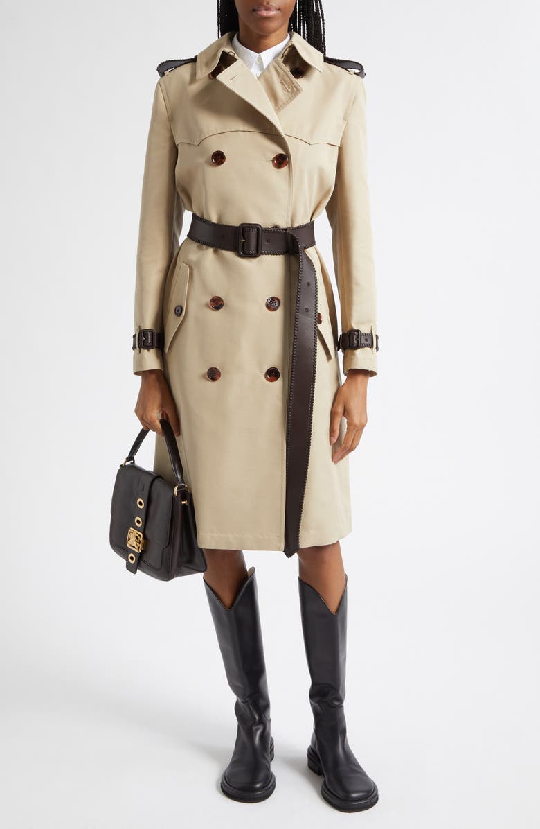 Burberry Foxfield Silk & Cotton Trench Coat, Alternate, color, Oatmeal Beige
