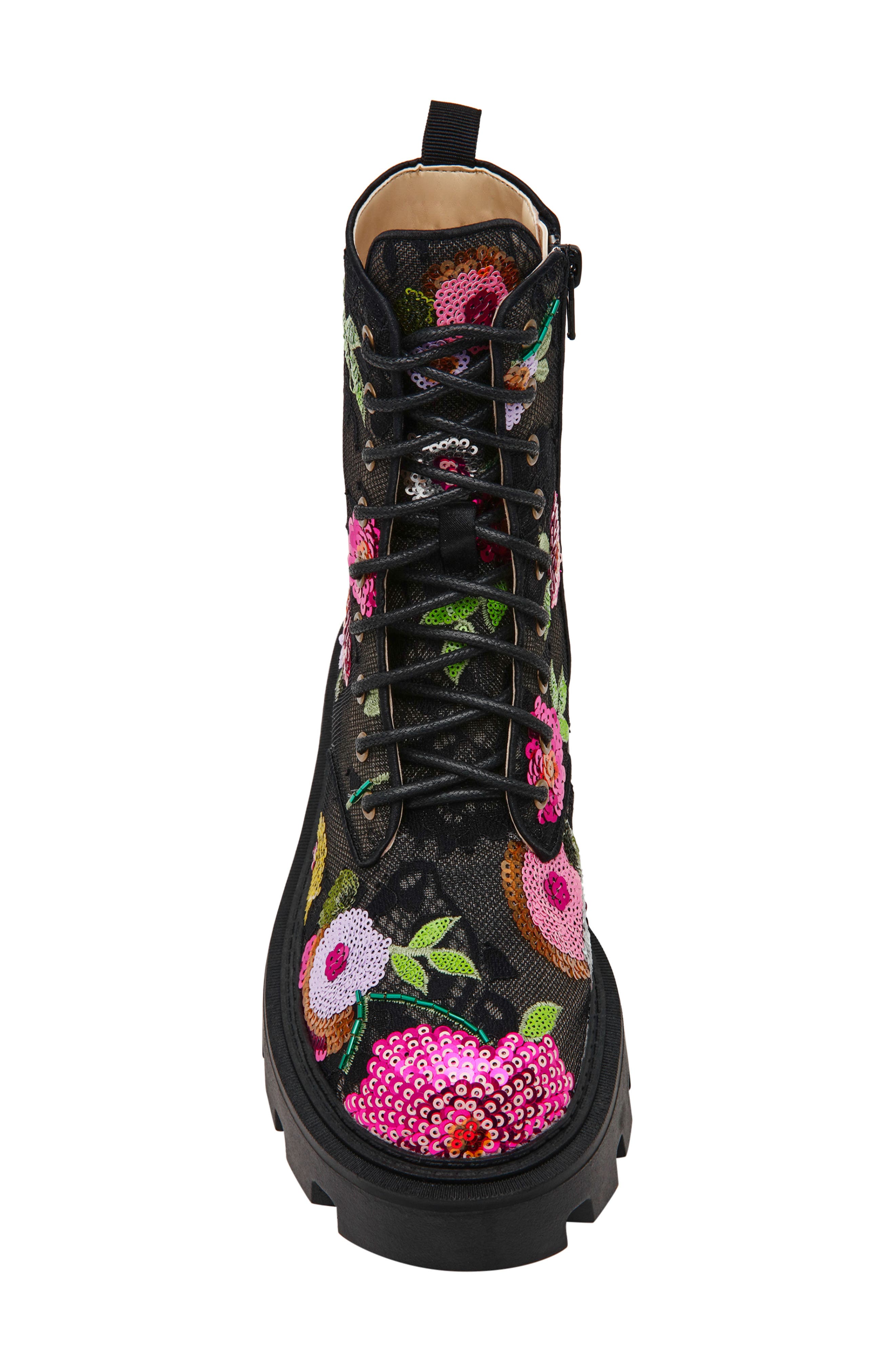 Zina Sequin Lace Combat Boot, Alternate, color, BLACK FLORAL