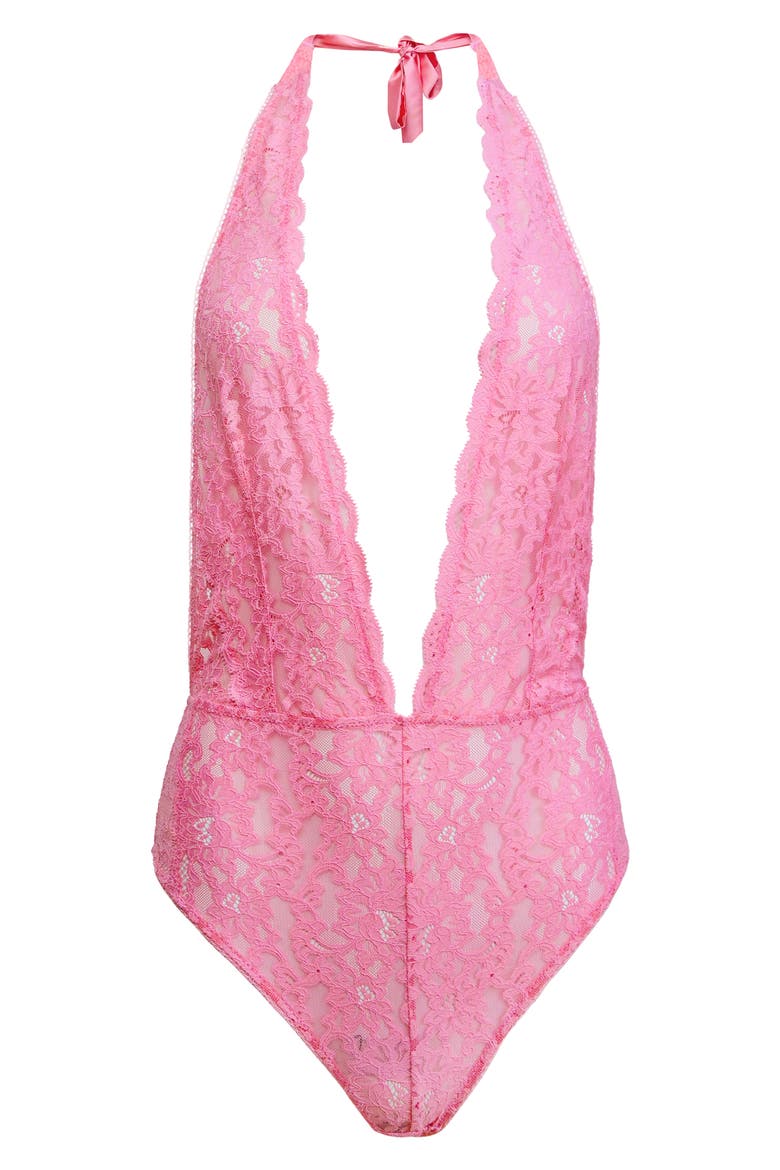 Lace Halter Teddy, Alternate, color, PINK CADILLAC